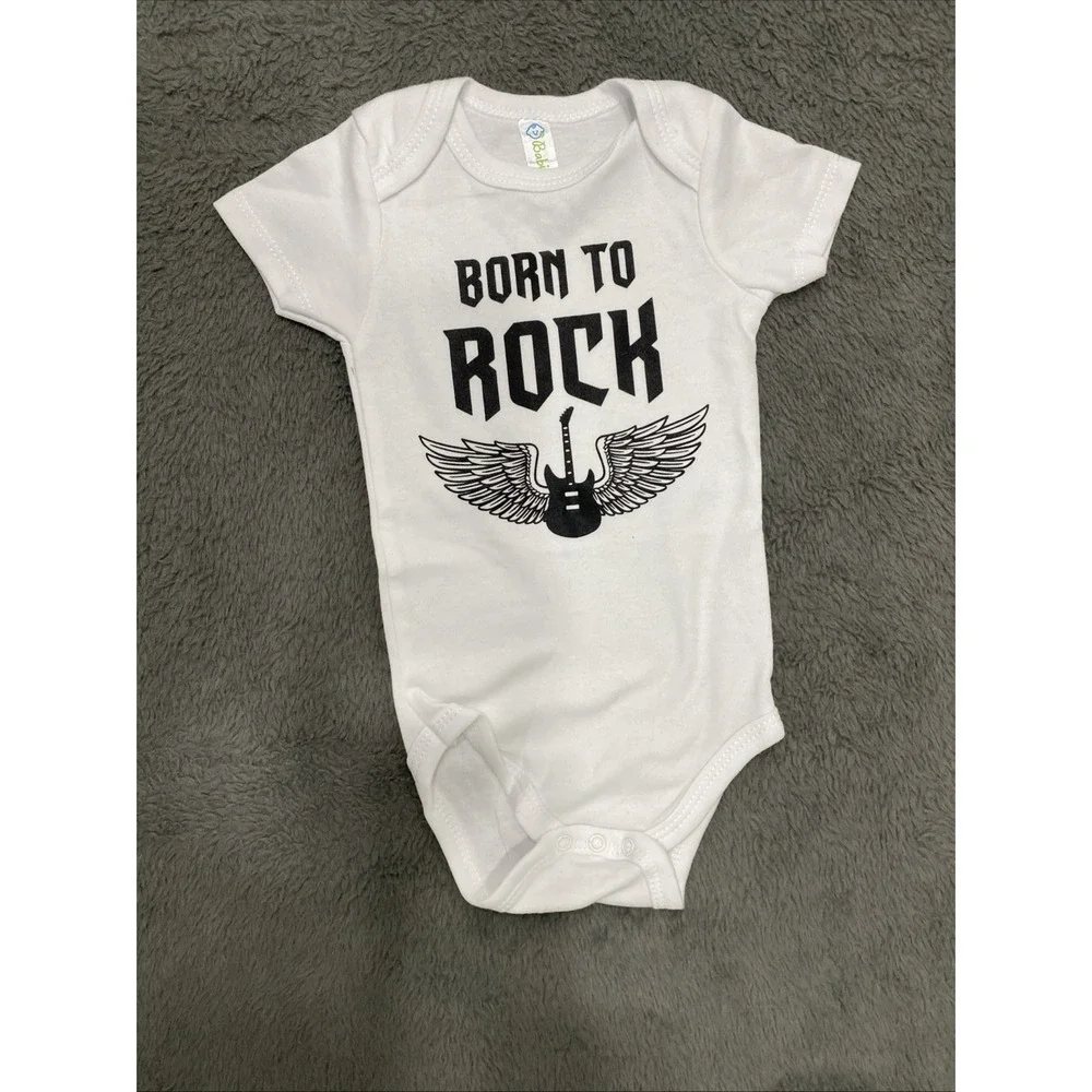 Born To Rock Babi Essential Cotton Bodysuit Rockstar Graphic White 6 months‎